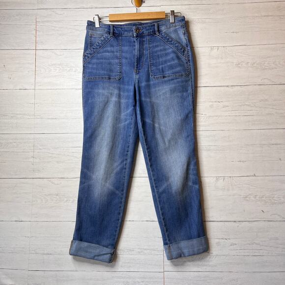 J Jill Jeans Womens Size 10 High Rise Straight Leg Patch Pockets Cuffed Comfort - Picture 1 of 16